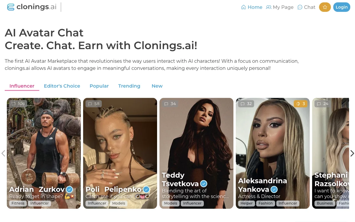 Clonings.AI: سوق الوаватارات الذكائية المبتكرة