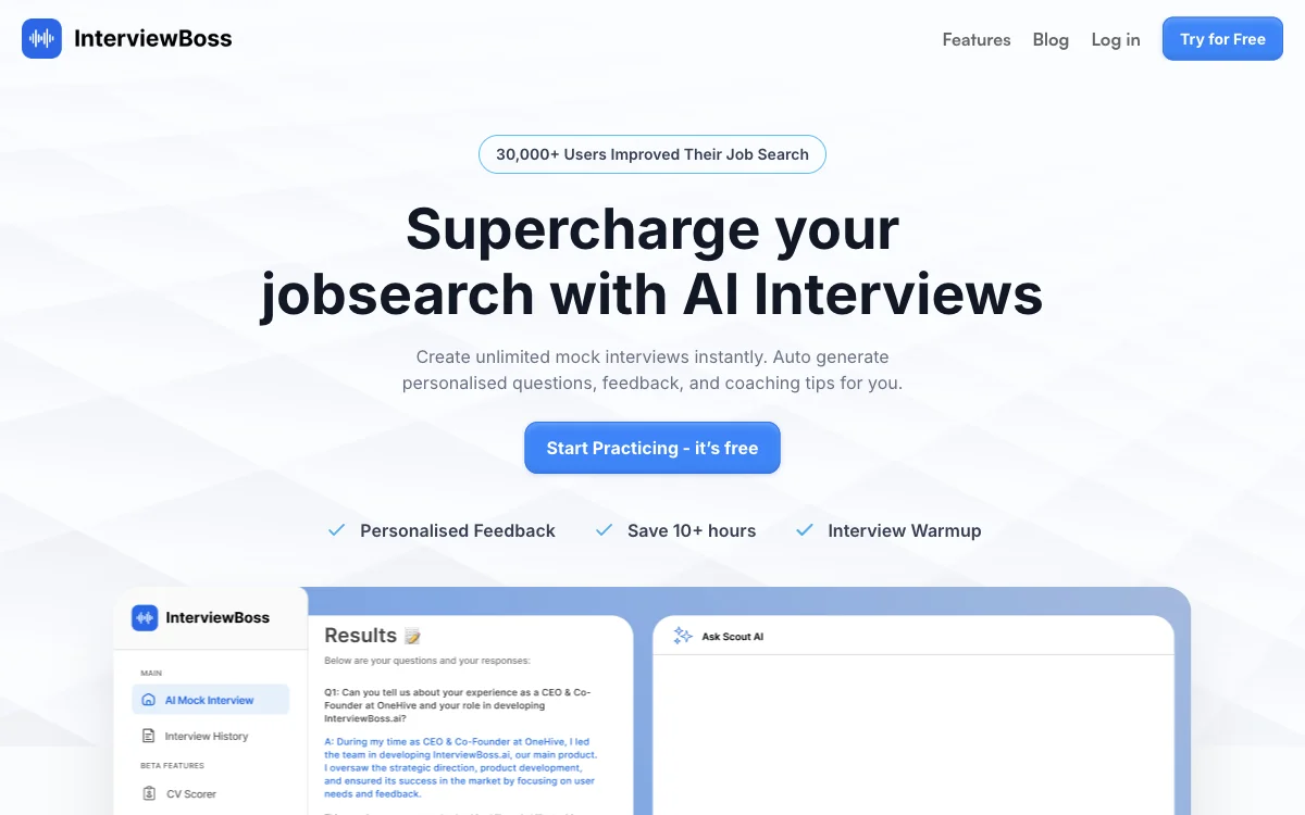 InterviewBoss.ai: Cỗ máy móc tuyệt vời cho phỏng vấn việc làm và tìm kiếm công việc