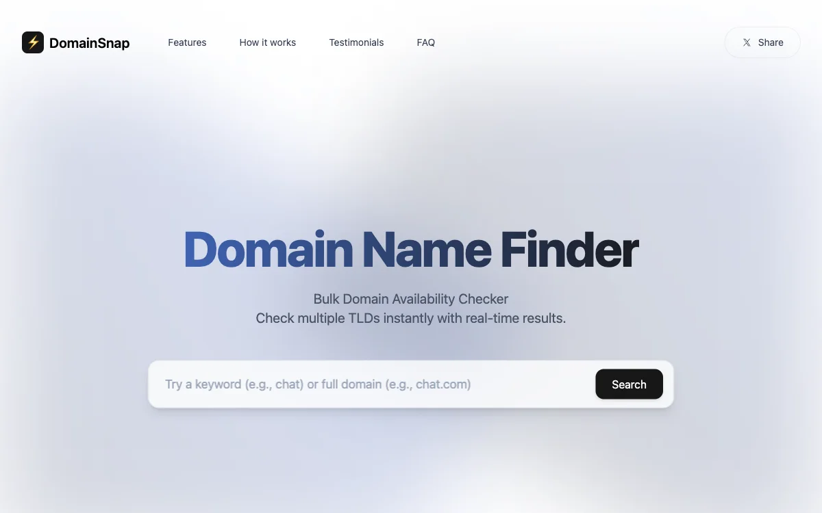 DomainSnap: Instantly Find Your Ideal Domain Name with AI