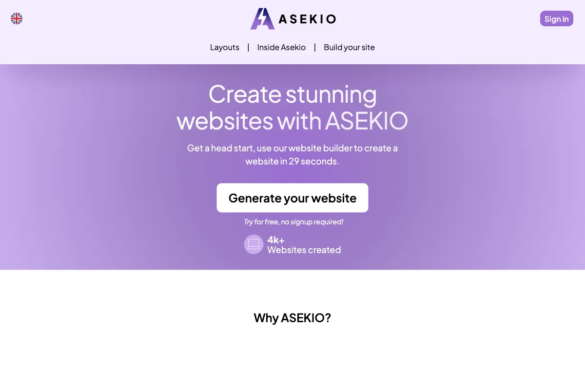 Asekio - โปรแกรมสร้างเว็บไซต์ด้วย AI สุดฮอต