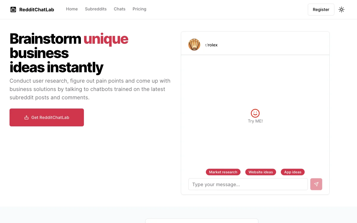 RedditChatLab: Instantly Brainstorm Business Ideas