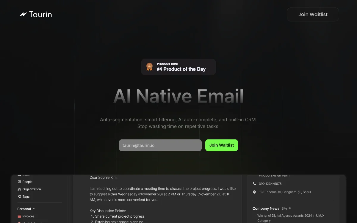 Taurin - AI Native Email: Revolutionize Your Inbox