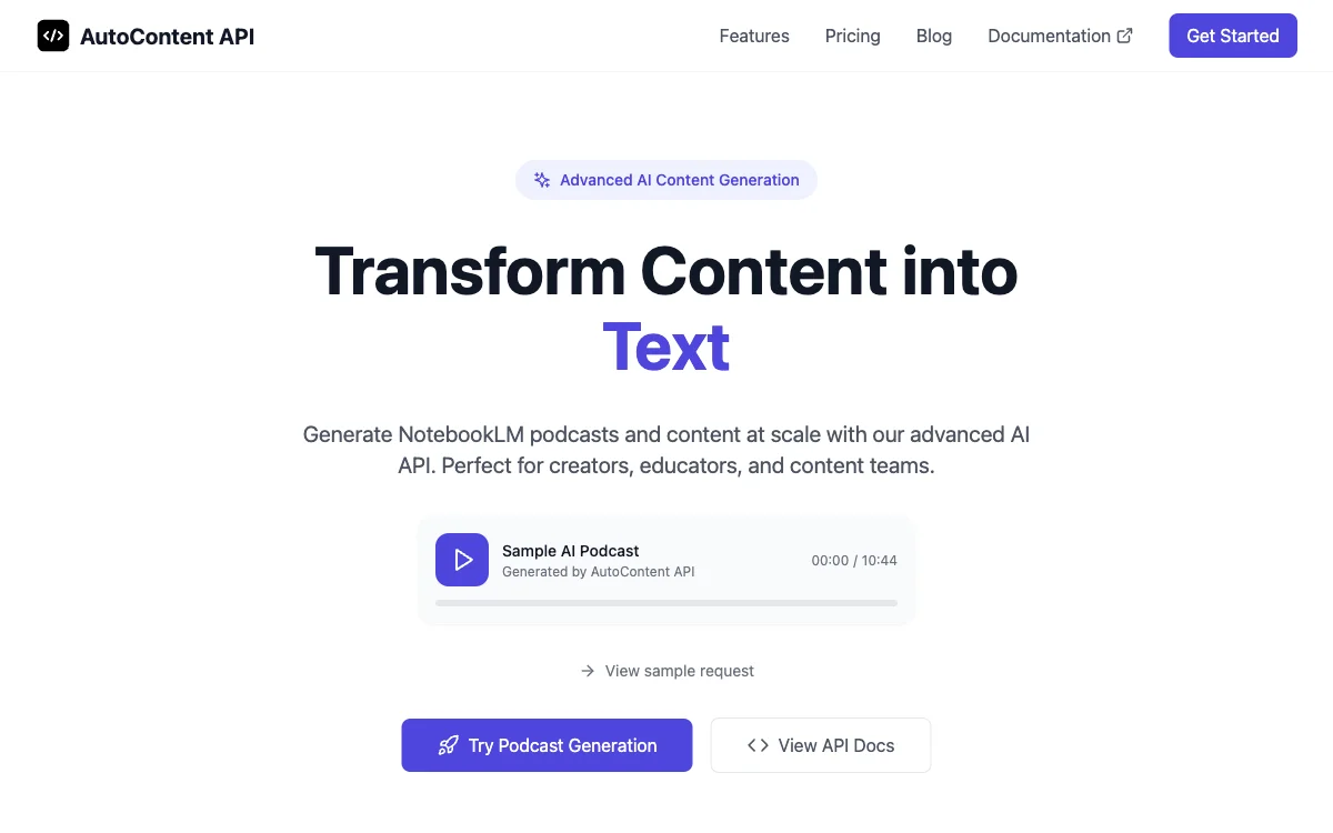 AutoContent API - Transform Content into Podcasts with Advanced AI