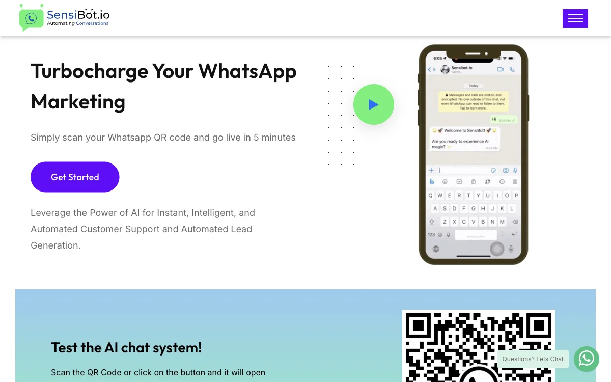 SensiBot - Revolutionize Your WhatsApp Conversations with AI-Powered Chatbot