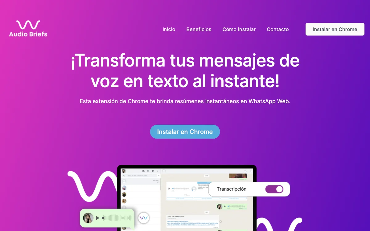 AudioBriefs: Instantly Convert and Summarize WhatsApp Voice Messages with Chrome Extension