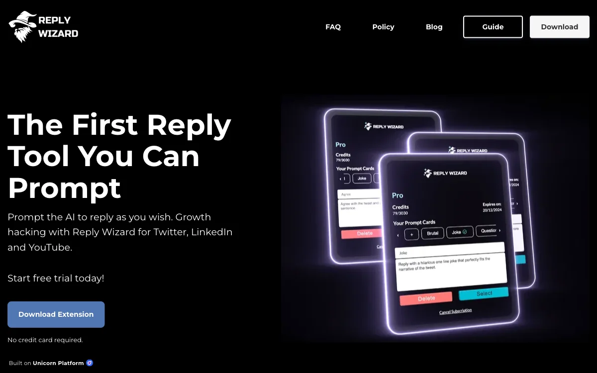 ReplyWizard - AI-Powered Custom Replies for Social Media Growth