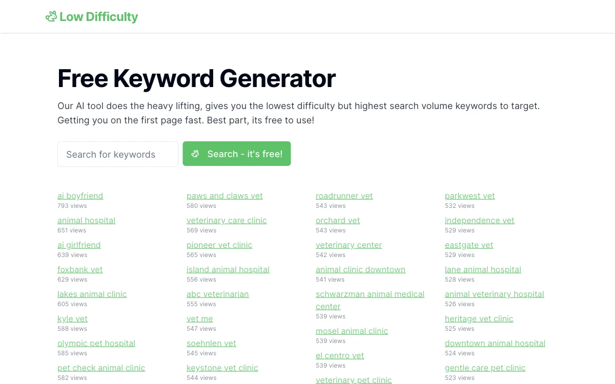 LowDifficulty.ai: Free Keyword Generator for SEO Success