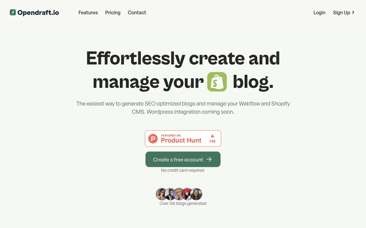 Opendraft: Effortlessly Write and Optimize Blogs for Webflow and Shopify