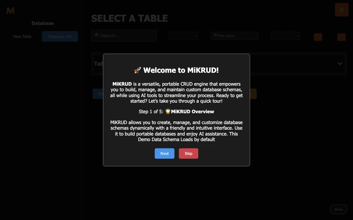 MiKRUD: The Versatile CRUD Engine with AI Assistance for Database Schema Management