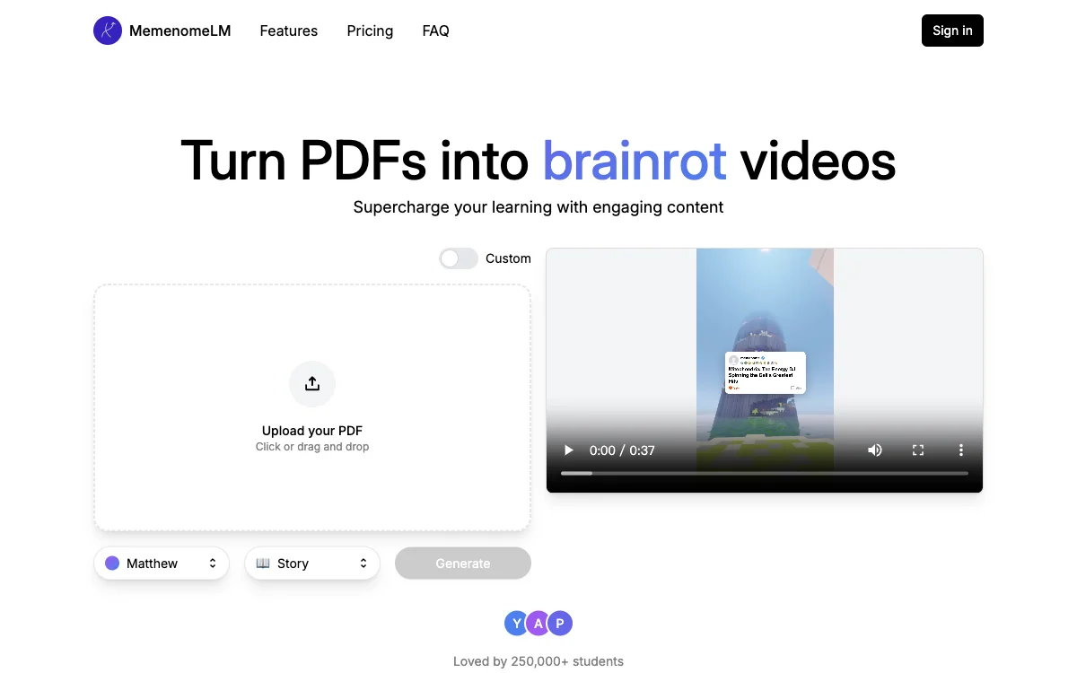 MemenomeLM: Transforming PDFs into Engaging Brainrot Videos for Better Learning