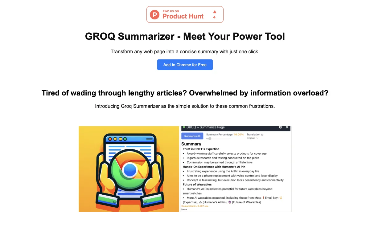 Groq Summarizer: Your AI-Powered One-Click Summary Solution