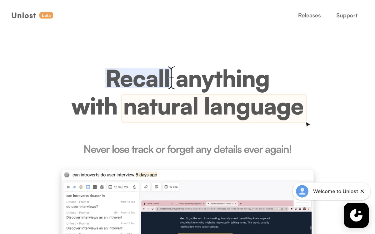 Unlost: The AI-Powered Recall Tool for Effortless Information Retrieval