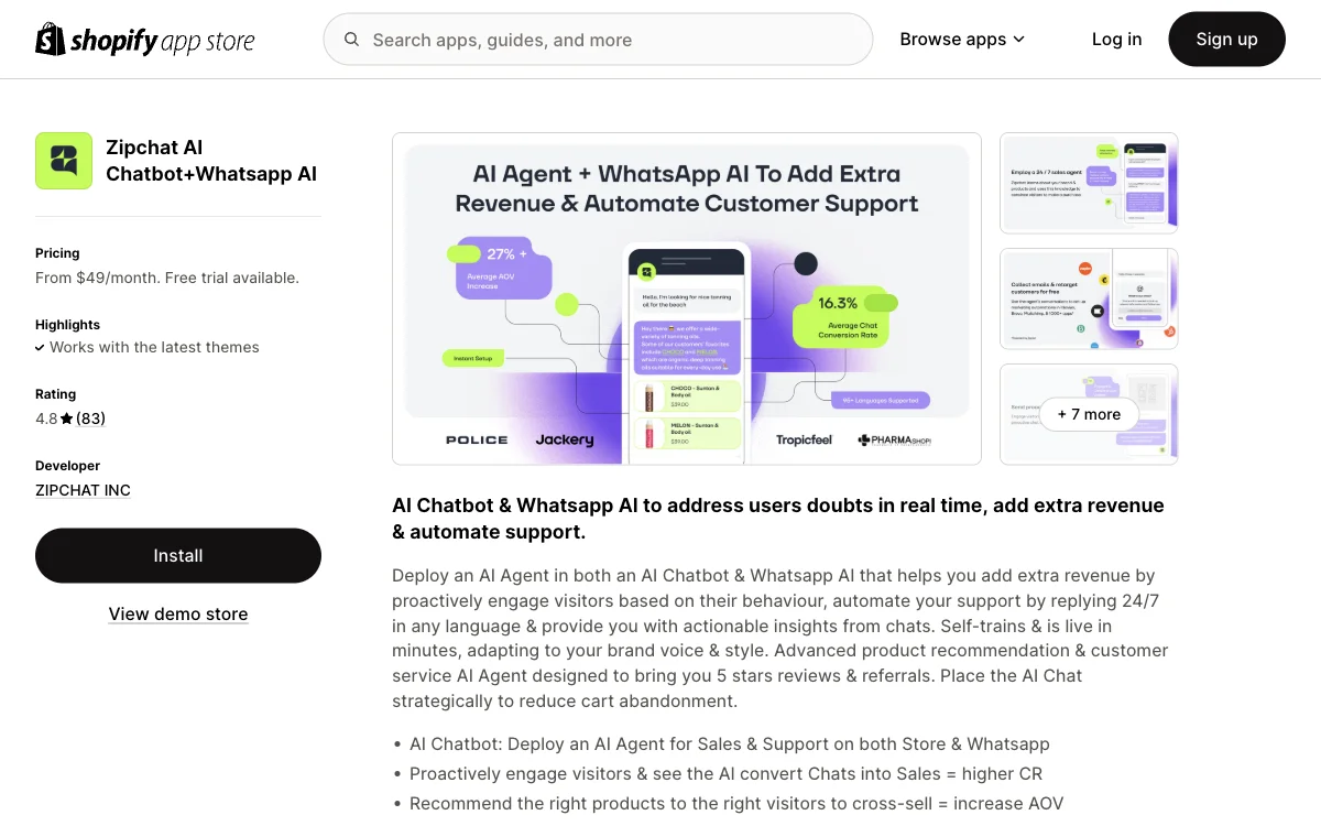 Zipchat AI Chatbot+Whatsapp AI: Revolutionize Sales & Support