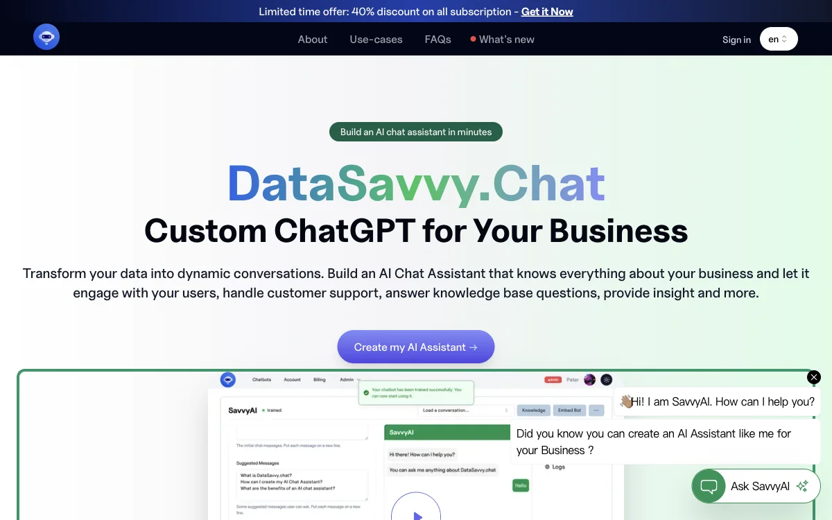 DataSavvy.Chat: Build AI Chat Assistants for Business