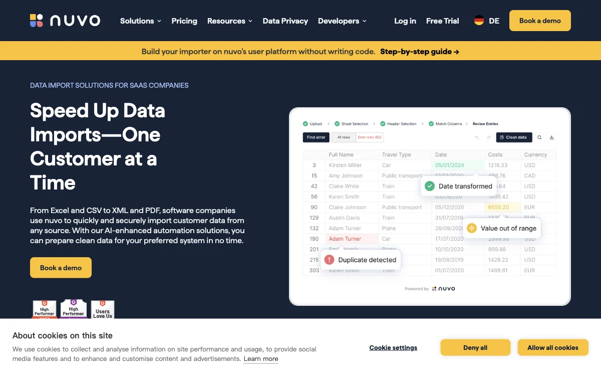 nuvo: The AI-Enhanced Data Import Solution for SaaS Companies