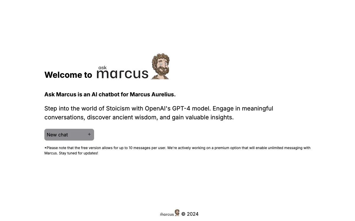 Ask Marcus: AI Chatbot for Engaging Conversations with Marcus Aurelius and Discovering Stoicism