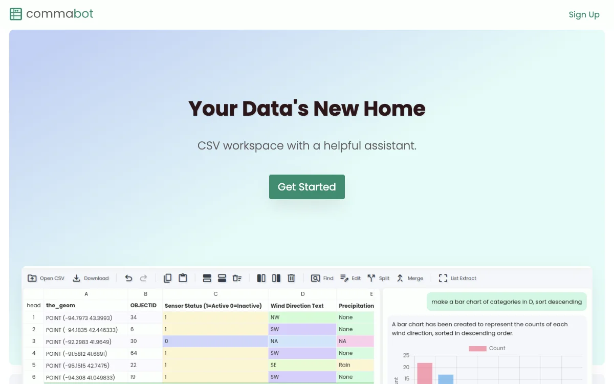 Commabot - Online CSV Studio: Simplify Data Tasks with AI Assistance