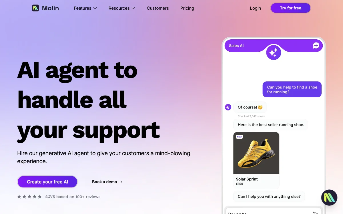 Molin AI - Revolutionize Your Ecommerce Customer Support with AI