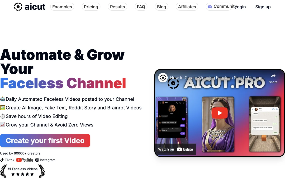 aicut: Create AI-Powered Short Videos to Boost Your Faceless Channel Growth