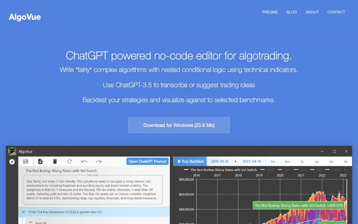 AlgoVue: Empowering Algo Trading with AI-Powered No-Code Editor