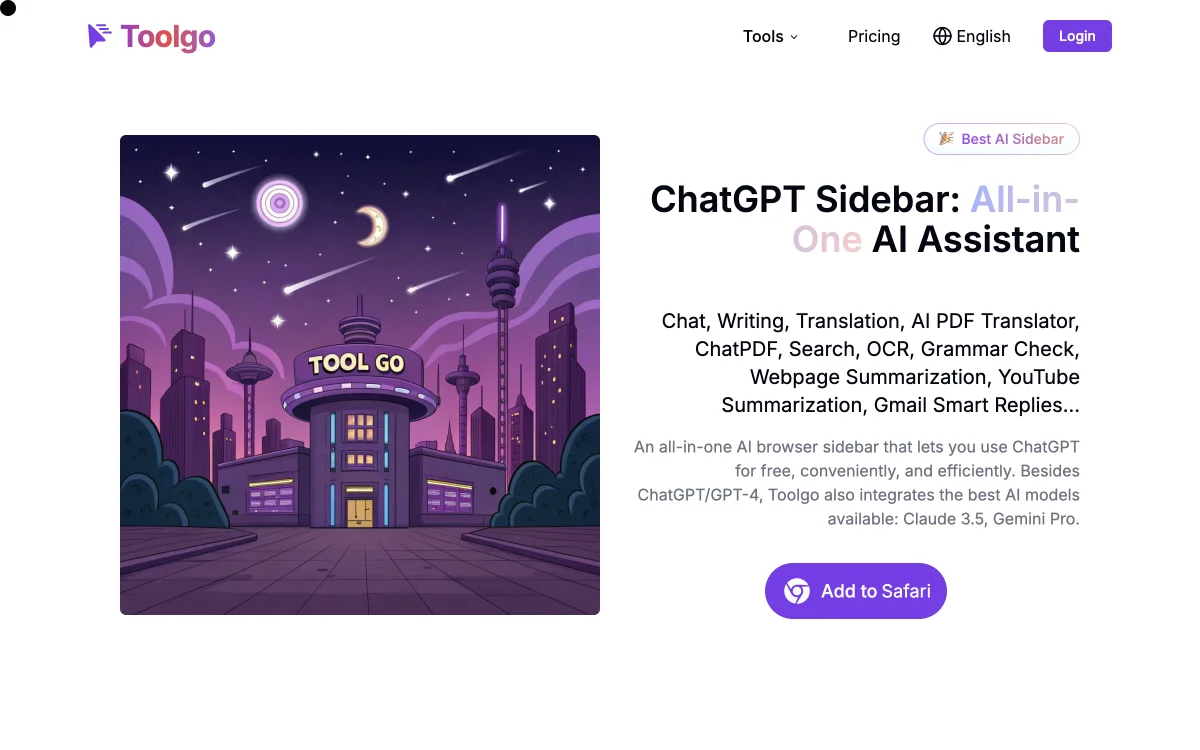 Toolgo - All-in-One AI Sidebar: Your Free and Versatile AI Assistant