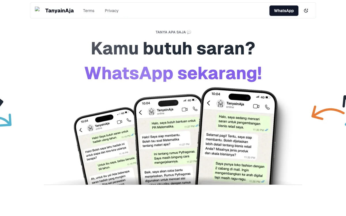 TanyainAja - Trợ lý AI trong WhatsApp giúp giải đáp mọi thắc mắc