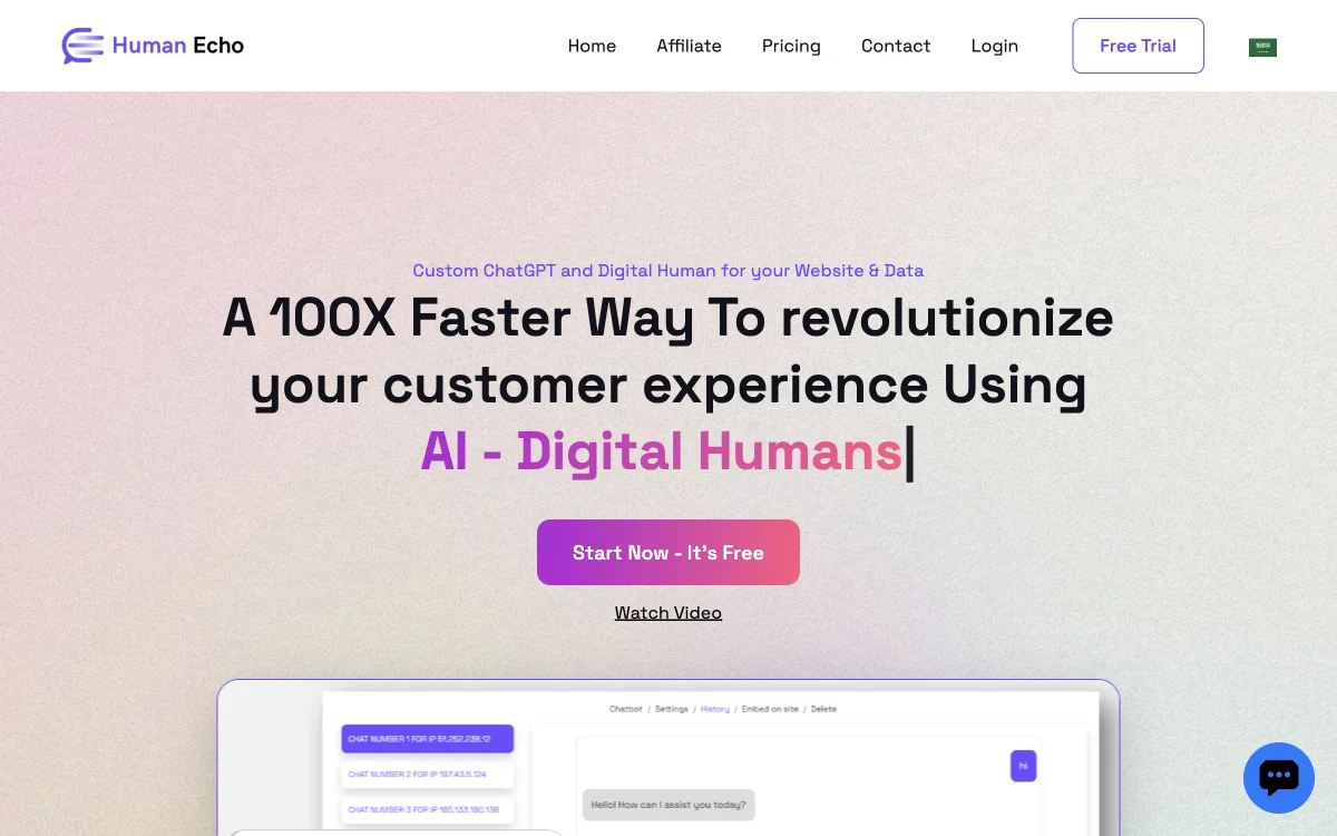 HumanEcho - ChatGPT Tùy Chỉnh Và Người Số AI Cho Trang Web Của Bạn