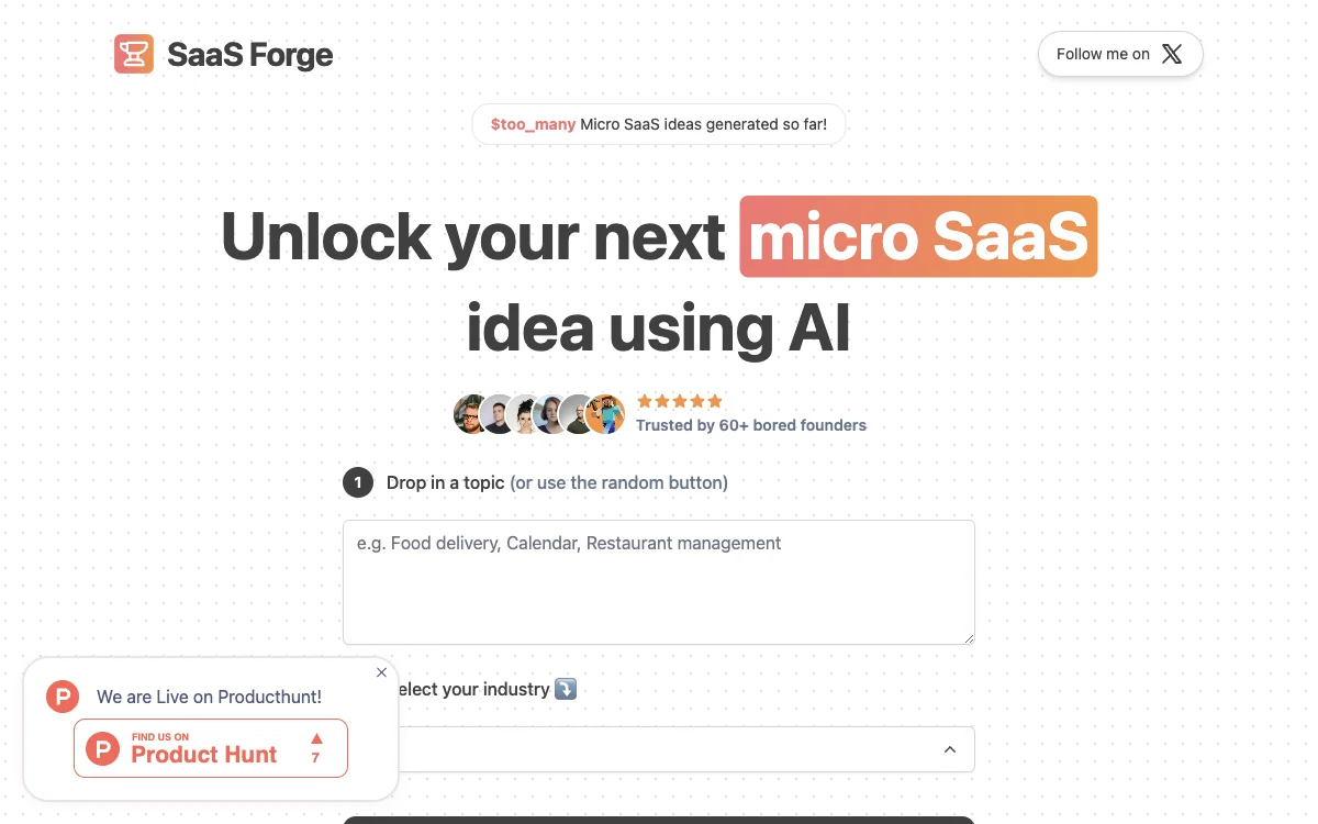 SaaS Forge：用AI解锁微SaaS创意，便捷高效