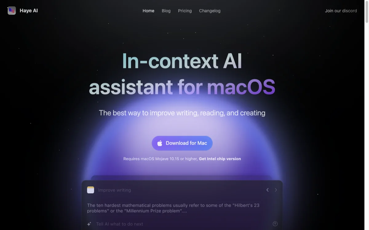 Haye AI - 提升 macOS 写作、阅读和创作效率的 AI 助手