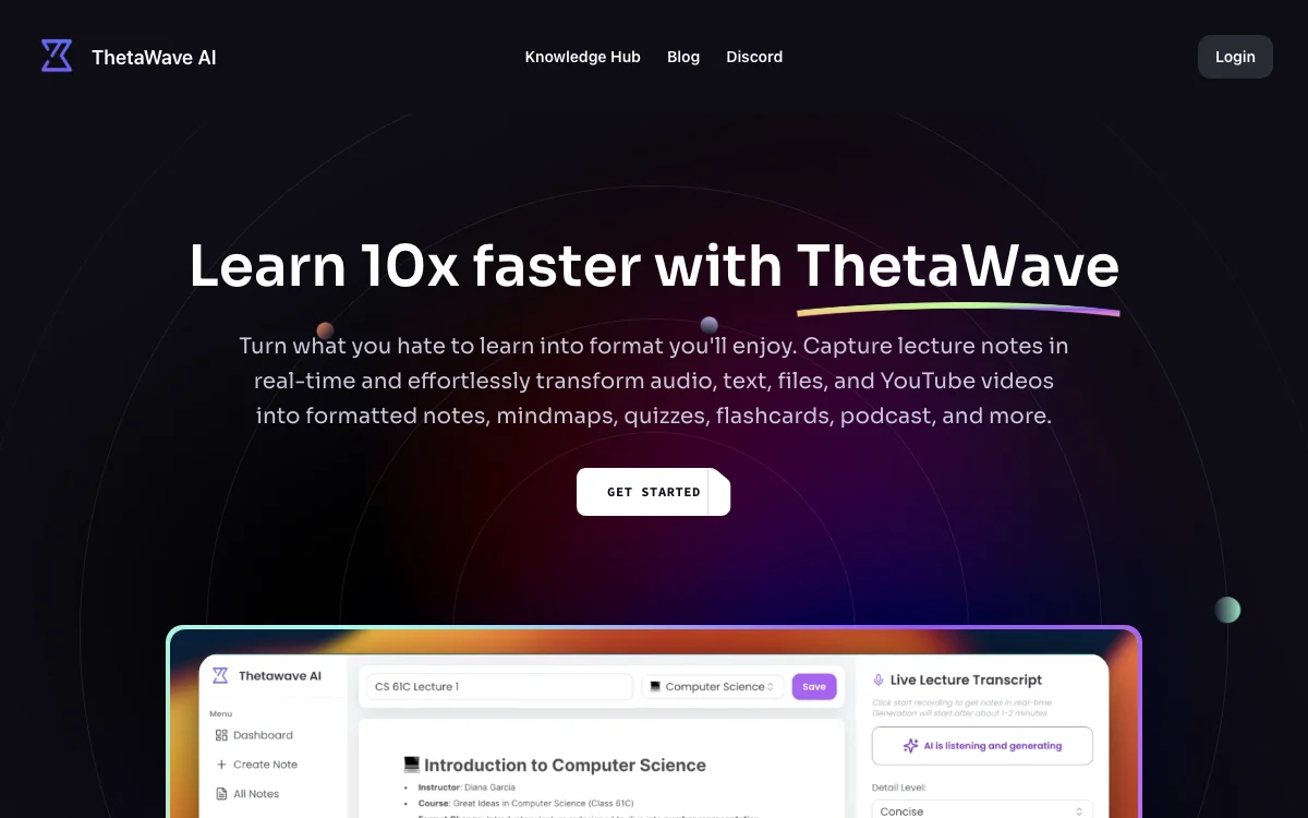 ThetaWave AI - الأداة الذكية لكتابة الملاحظات للطلبة الجامعيين