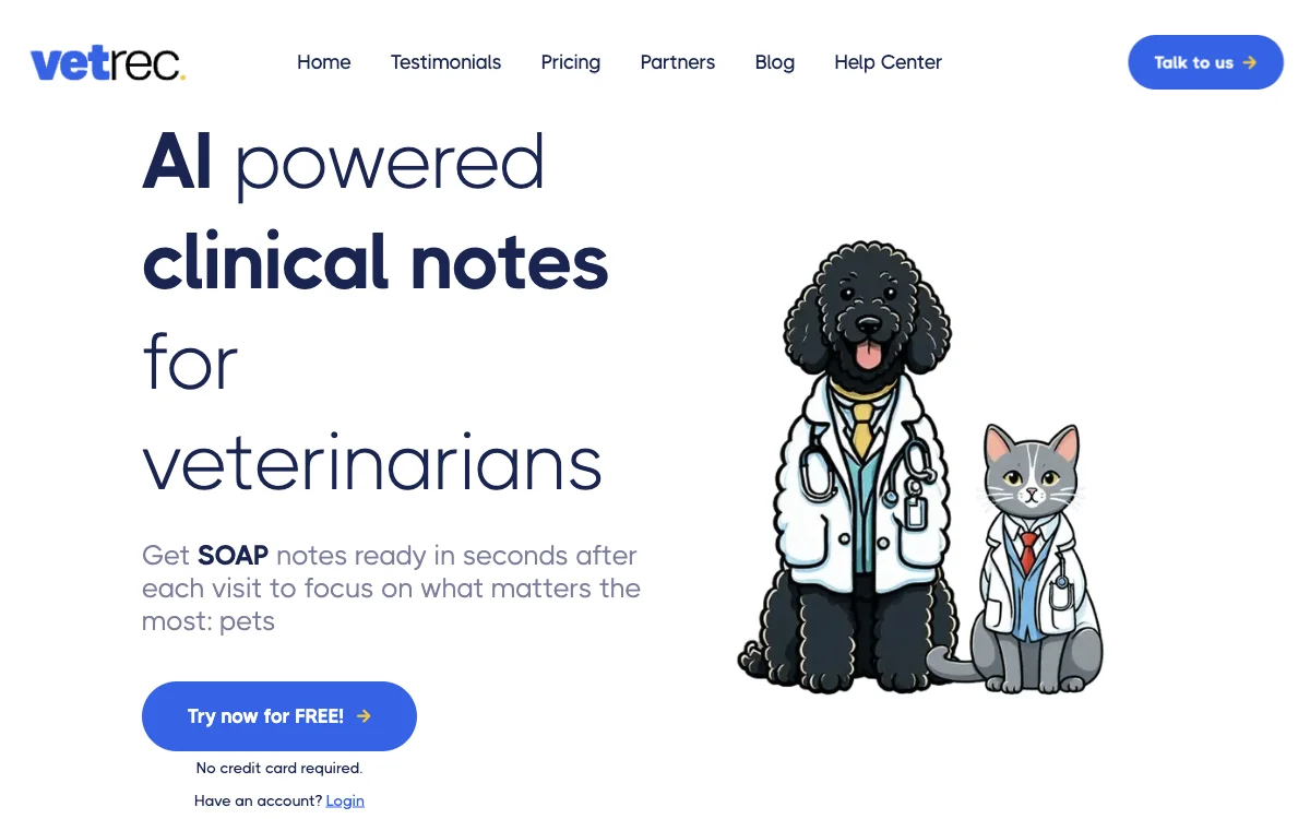 VetRec - AI驱动的兽医临床笔记工具，提升宠物护理效率