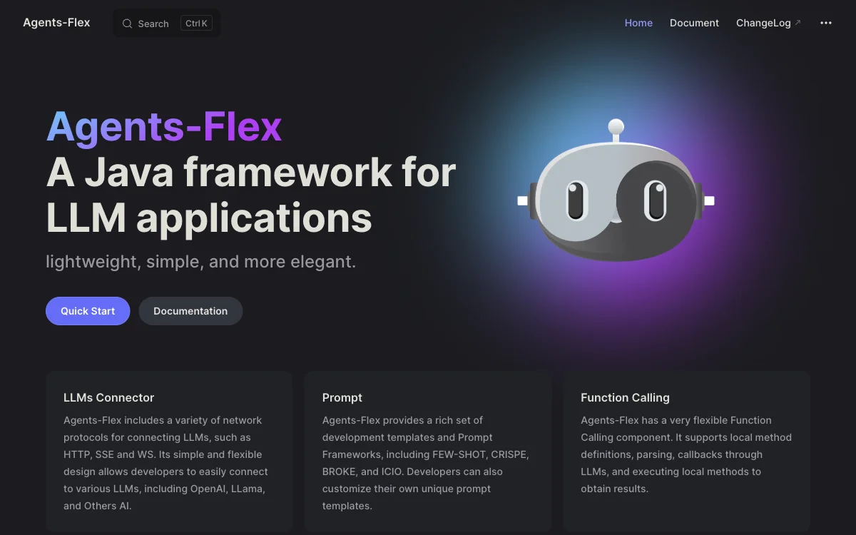 Agents-Flex: إطار Java لل تطبيقات LLM، يساعد المطورين بسهولة