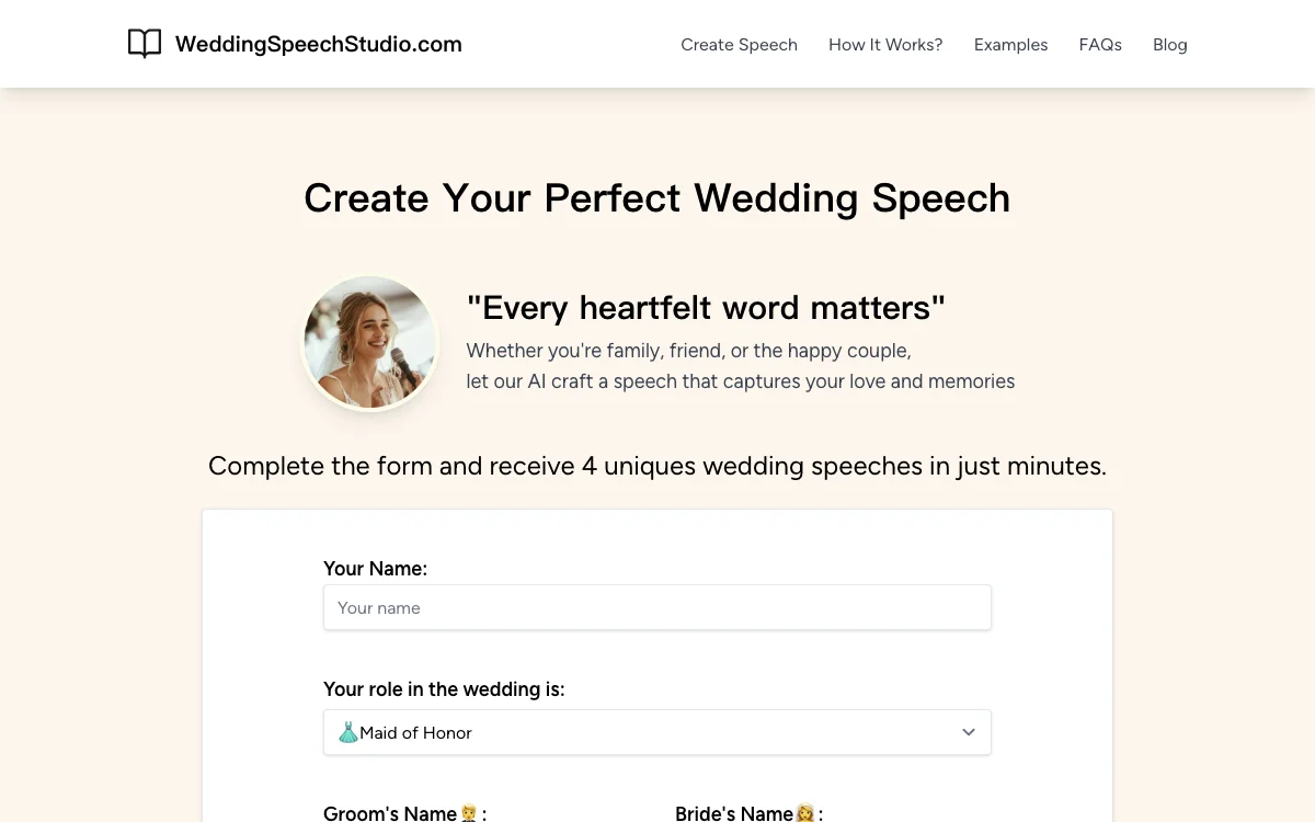 Create Unforgettable Wedding Speeches with AI