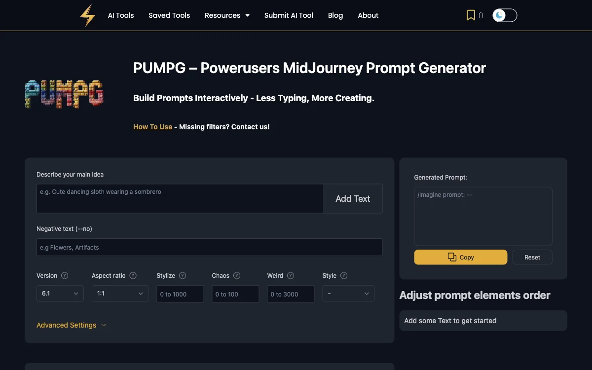 PUMPG – Powerusers MidJourney Prompt Generator | KI-Tool für kreative Prompts