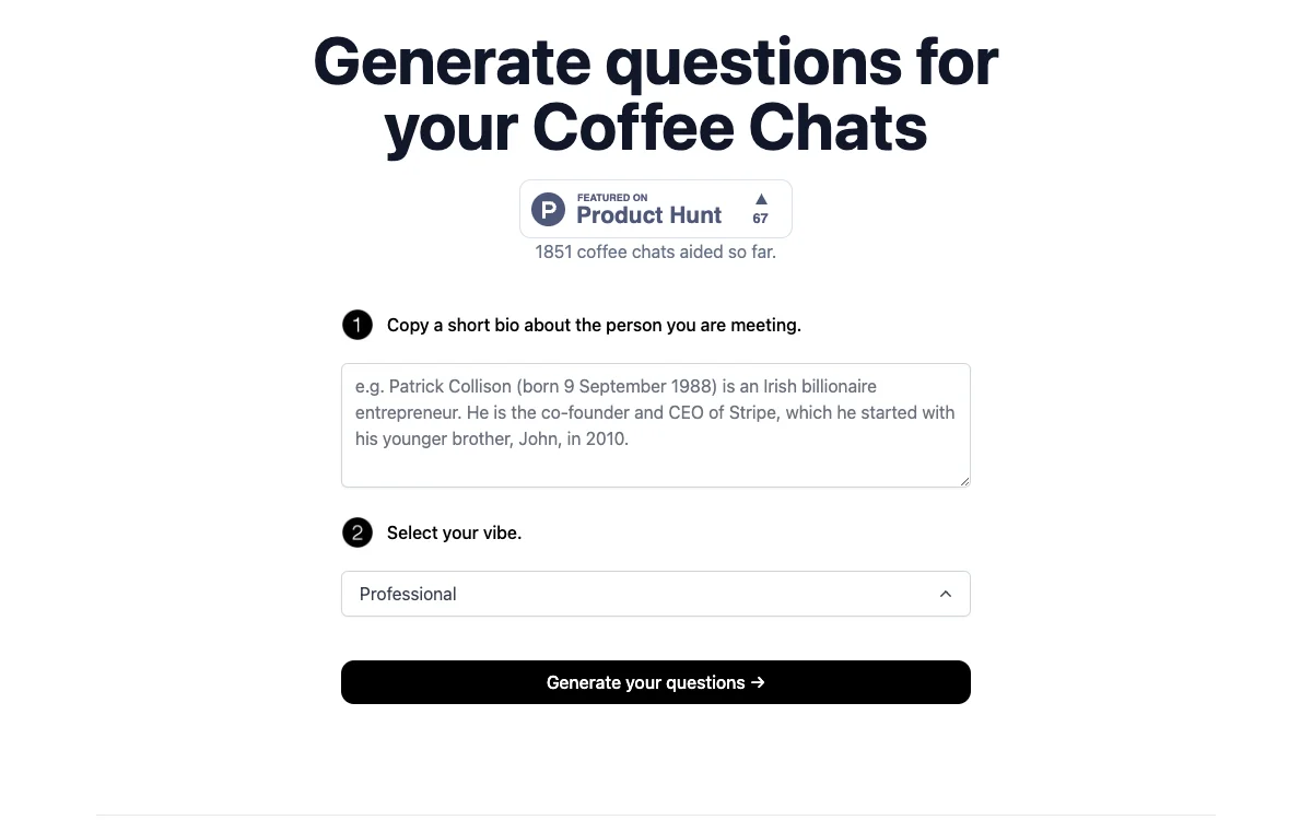 CoffeeChat AI: إعداد أسئلة محادثاتك القهوة بسهولة