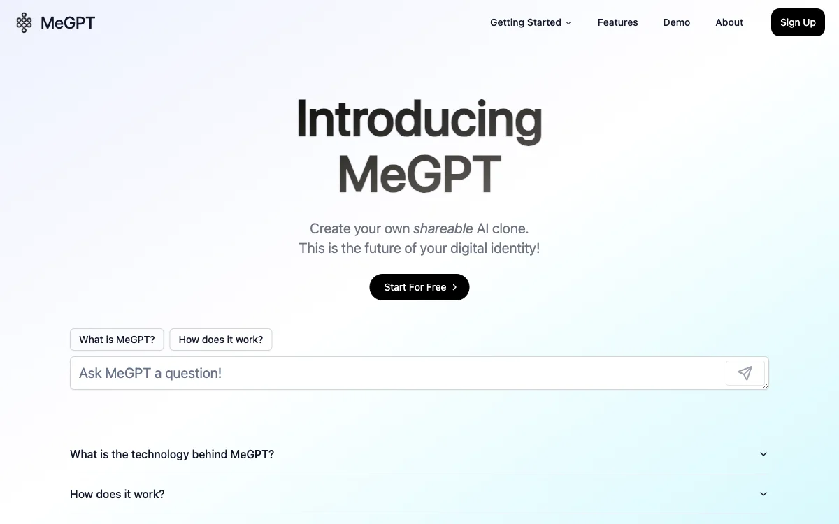 MeGPT：轻松创建可分享的AI克隆，打造独特数字身份