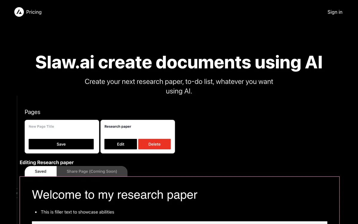 Slaw.ai: إنشاء المستندات باستخدام الذكاء الاصطناعي بسهولة