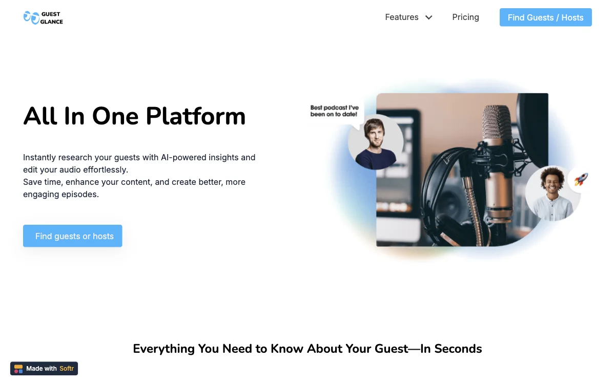 Guest Glance: AI для подкастов - находите гостей легко