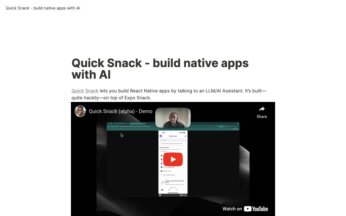 Quick Snack: Build Native Apps with AI - Fast and Easy