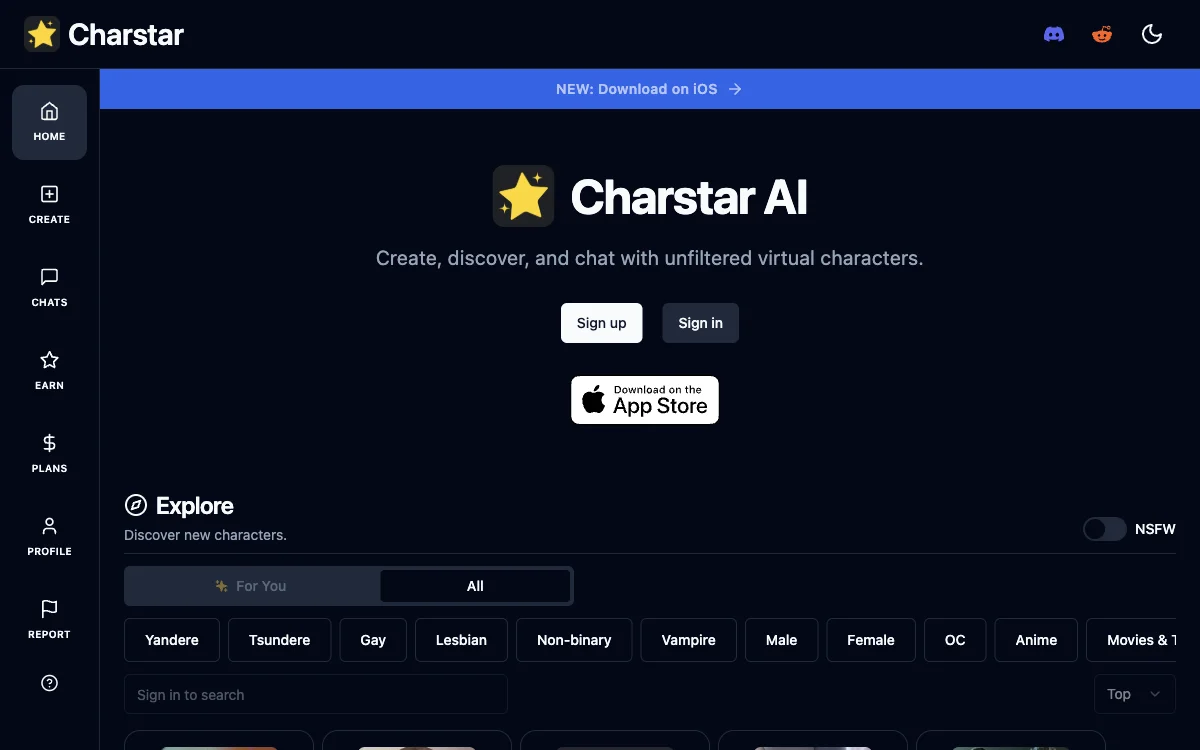 Charstar : Discutez avec des personnages d'IA virtuels