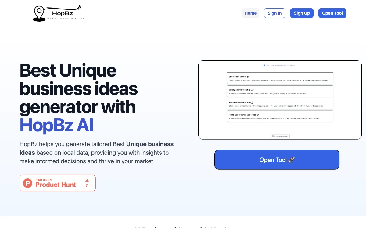 Hopbz - مولد أفكار الأعمال وفرص الأعمال بالذكاء الاصطناعي
