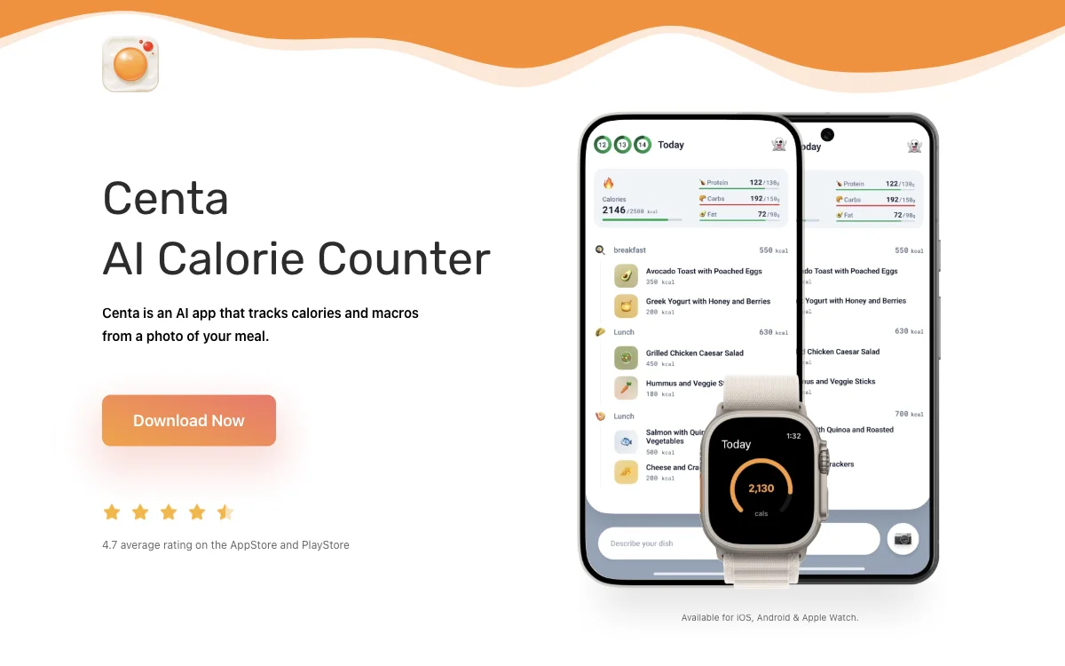 Centa - AI Calorie Counter: Dễ dàng theo dõi calo và macros từ ảnh bữa ăn