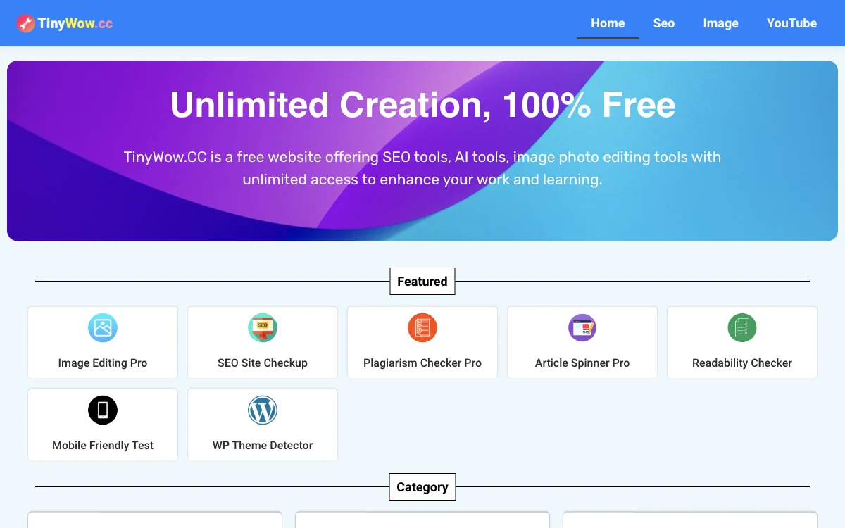 TinyWow.CC - 免费在线 AI 工具、SEO 与图像编辑