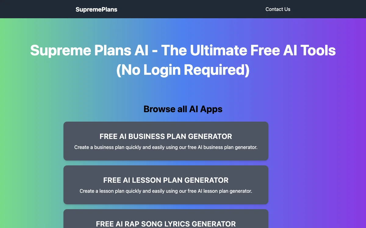 SupremePlans AI - 多种免费 AI 计划生成器，轻松规划未来