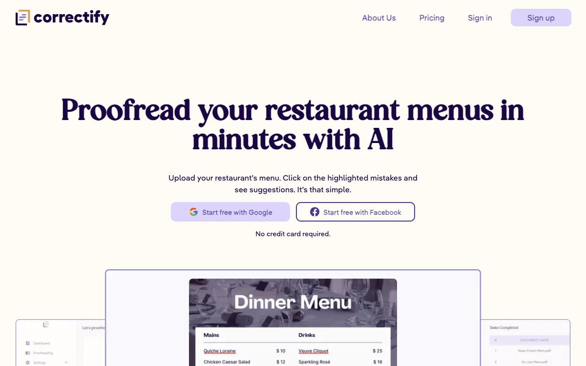 Correctify: रेस्तरां मेनू प्रूफर का जल्दी तरीका