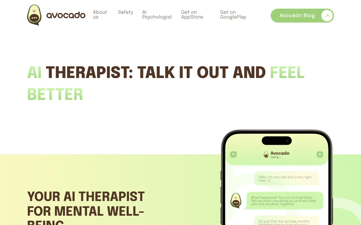 Avocado: Your 24/7 AI Therapist for Mental Well-being