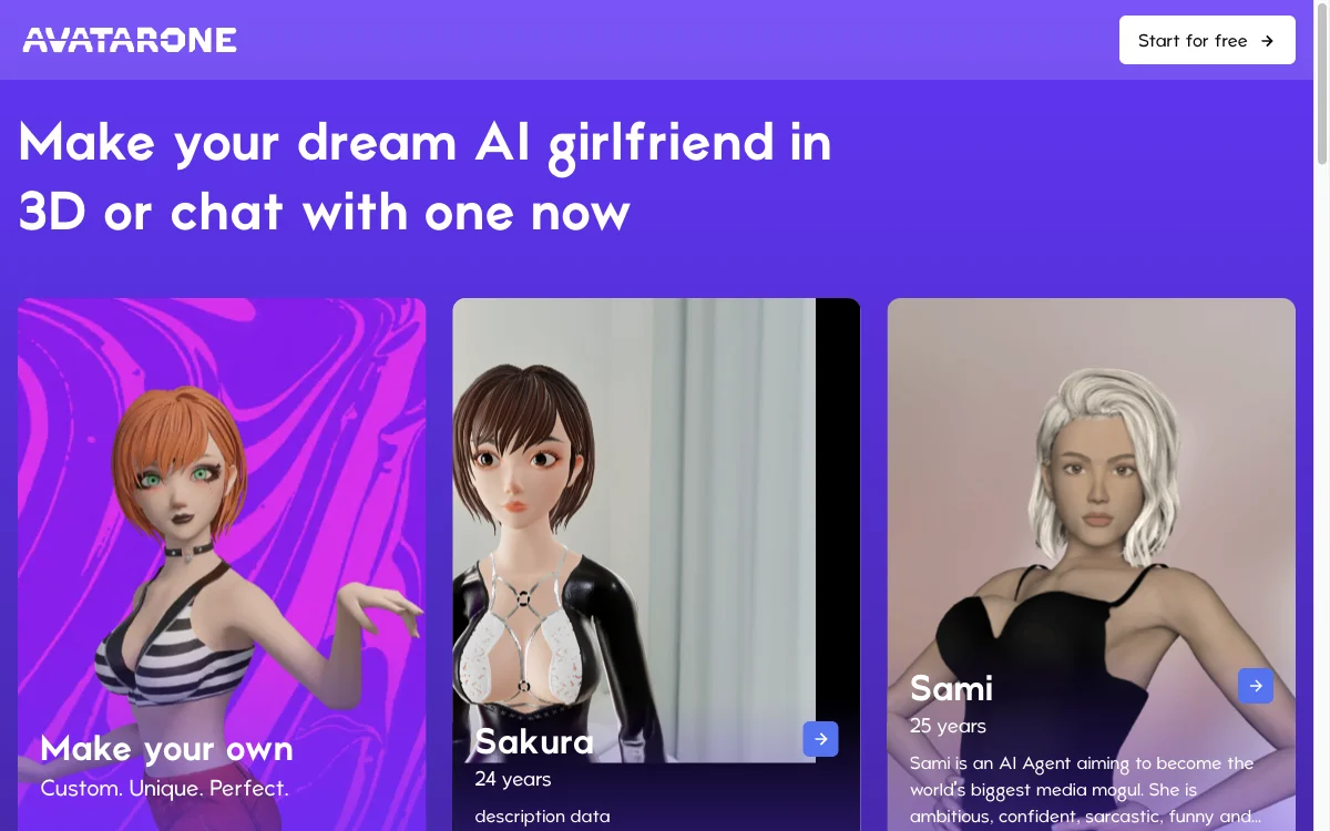 Avatar.One - Create Immersive 3D AI Girlfriends and Chat