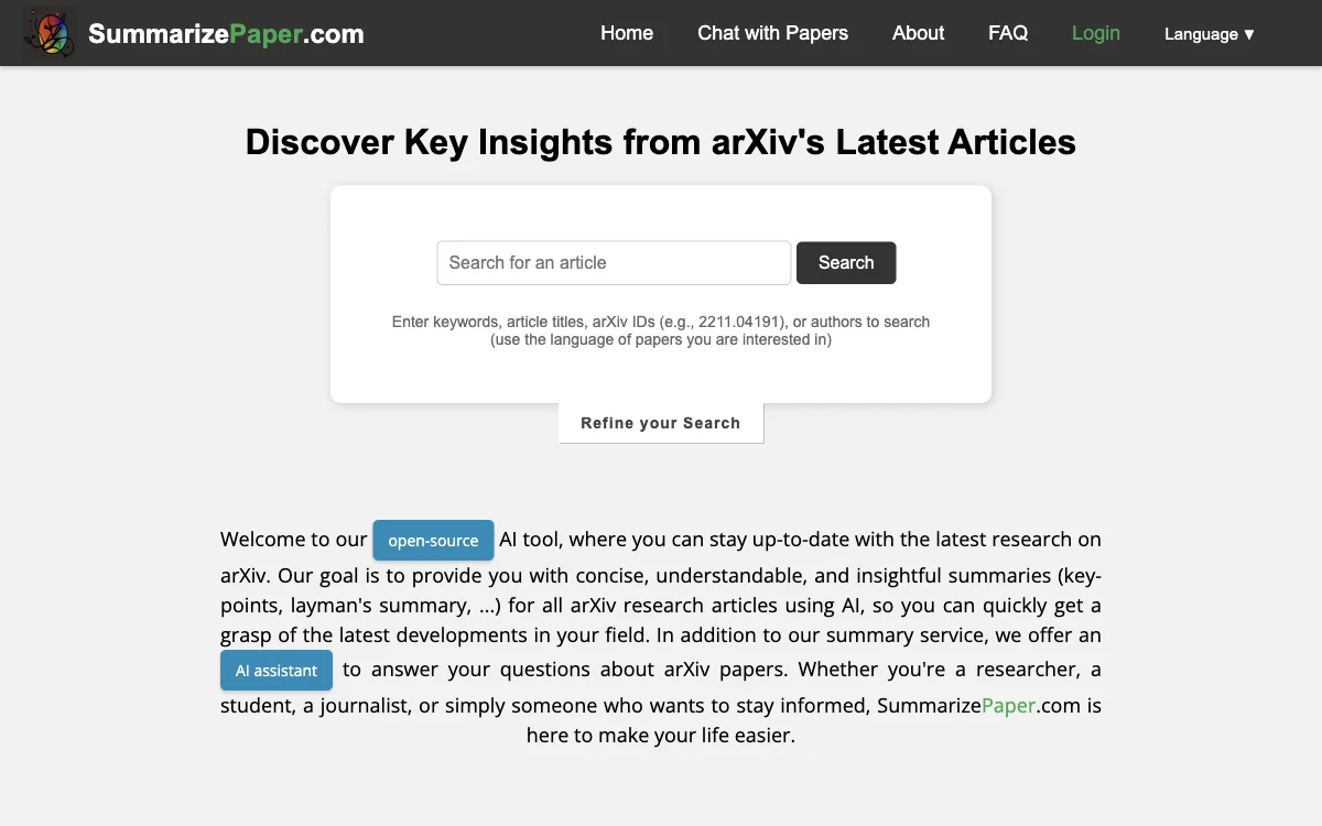 KI-Powered arXiv-Paper-Zusammenfassung - Fragen zu einem Paper stellen