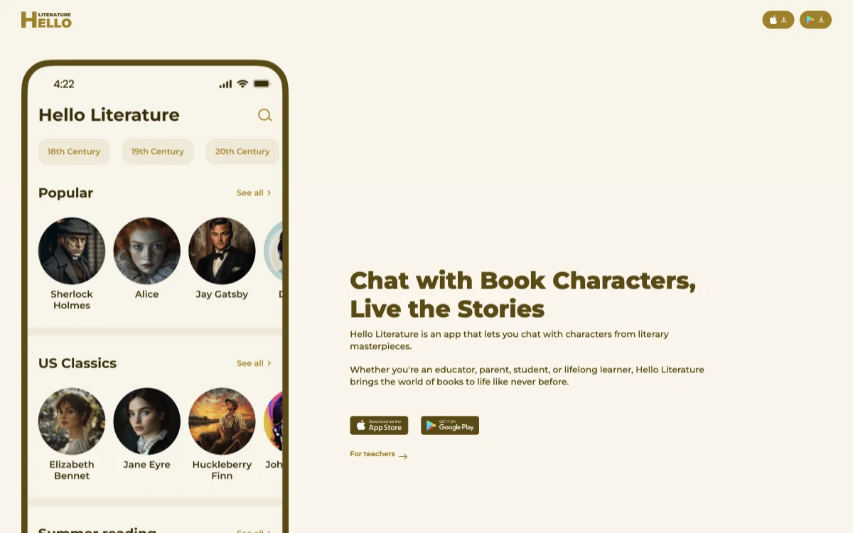 Hello Literature: Chat with Book Characters for an Immersive Reading Experience