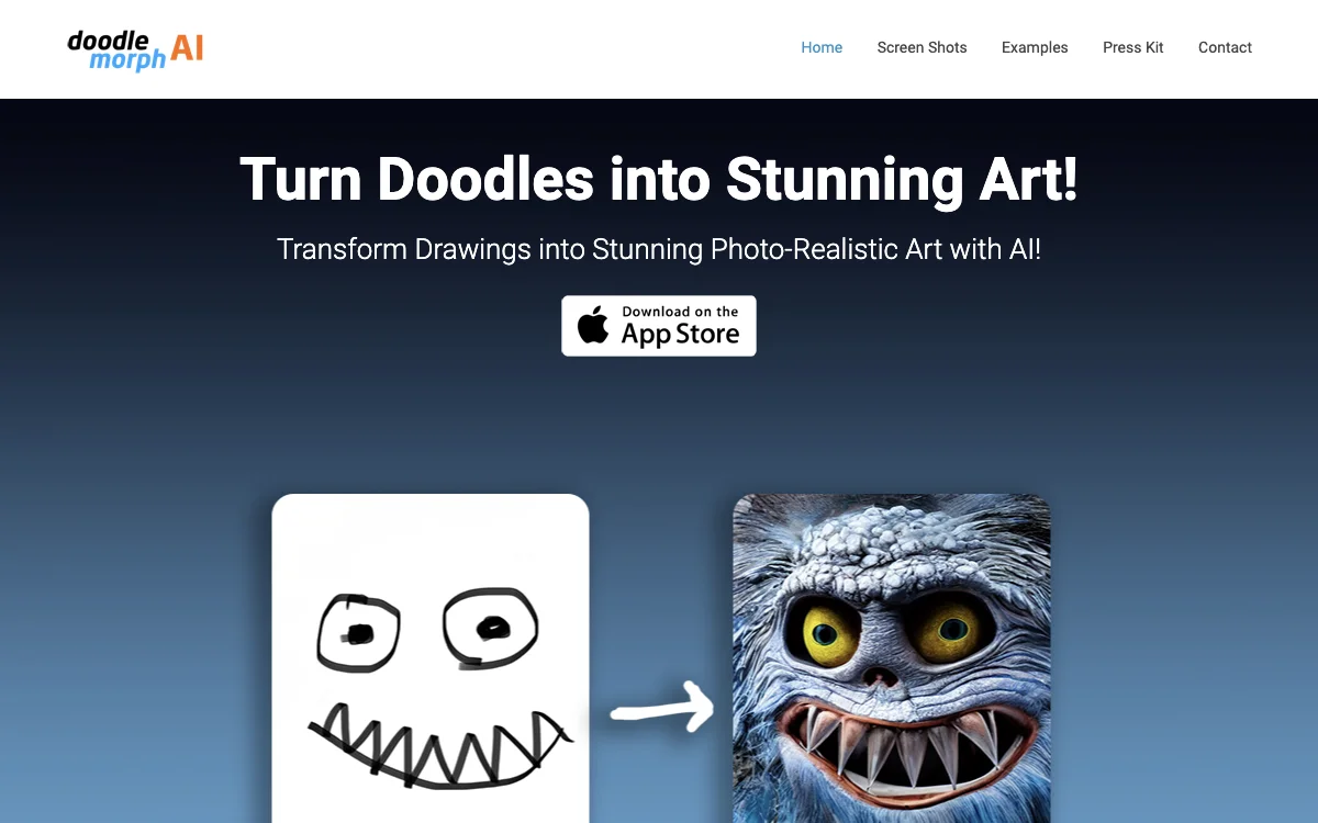 Doodle Morph AI Art Generator - Transforme desenhos em arte fotorrealística